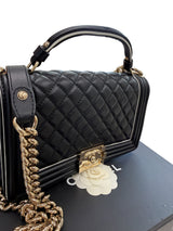 Chanel Quilted Calfskin Leather Medium Boy Top Handle Flap Handbag Black