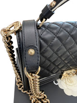 Chanel Quilted Calfskin Leather Medium Boy Top Handle Flap Handbag Black