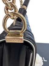 Chanel Quilted Calfskin Leather Medium Boy Top Handle Flap Handbag Black