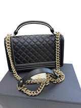 Chanel Quilted Calfskin Leather Medium Boy Top Handle Flap Handbag Black