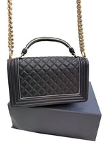 Chanel Quilted Calfskin Leather Medium Boy Top Handle Flap Handbag Black
