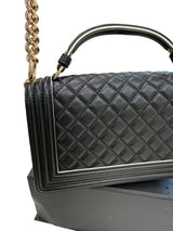 Chanel Quilted Calfskin Leather Medium Boy Top Handle Flap Handbag Black