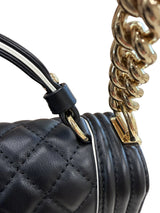 Chanel Quilted Calfskin Leather Medium Boy Top Handle Flap Handbag Black