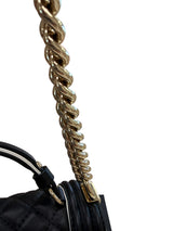 Chanel Quilted Calfskin Leather Medium Boy Top Handle Flap Handbag Black