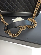 Chanel Quilted Calfskin Leather Medium Boy Top Handle Flap Handbag Black