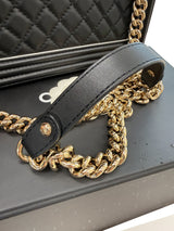 Chanel Quilted Calfskin Leather Medium Boy Top Handle Flap Handbag Black
