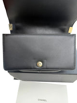 Chanel Quilted Calfskin Leather Medium Boy Top Handle Flap Handbag Black