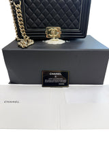 Chanel Quilted Calfskin Leather Medium Boy Top Handle Flap Handbag Black