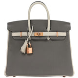 Hermes Birkin 25 Horseshoe Etain Gris Perle Togo Brushed Yellow Gold Hardware