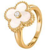 Van Cleef & Arpels Vintage Alhambra Mother Of Pearl Diamond Ring 18K Yellow Gold