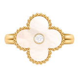 Van Cleef & Arpels Vintage Alhambra Mother Of Pearl Diamond Ring 18K Yellow Gold