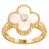 Van Cleef & Arpels Vintage Alhambra Mother Of Pearl Diamond Ring 18K Yellow Gold