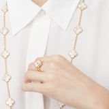 Van Cleef & Arpels Vintage Alhambra Mother Of Pearl Diamond Ring 18K Yellow Gold
