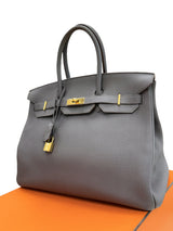 Hermes Birkin 35 Etain Togo Leather With Gold Hardware Handbag