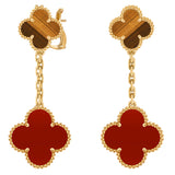 Van Cleef & Arpels Magic Alhambra Tiger Eye Carnelian 2 Motifs Earrings 18K Gold
