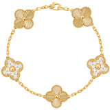 Van Cleef & Arpels Vintage Alhambra Bracelet Guilloché 5 Motifs Diamonds Gold