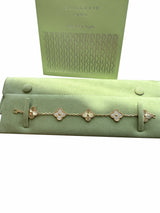 Van Cleef & Arpels Vintage Alhambra Bracelet Guilloché 5 Motifs Diamonds Gold