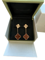Van Cleef & Arpels Vintage Alhambra Guilloché Carnelian Earrings 18K Rose Gold