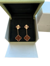 Van Cleef & Arpels Vintage Alhambra Guilloché Carnelian Earrings 18K Rose Gold