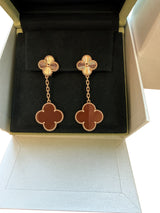 Van Cleef & Arpels Vintage Alhambra Guilloché Carnelian Earrings 18K Rose Gold