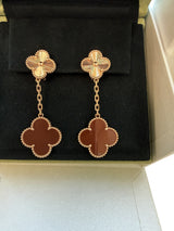 Van Cleef & Arpels Vintage Alhambra Guilloché Carnelian Earrings 18K Rose Gold