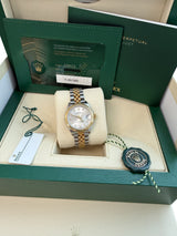 Rolex Lady-Datejust 28mm Silver Diamond Dial Yellow Gold Steel Watch 279173