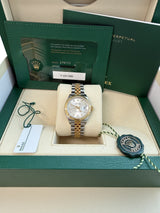 Rolex Lady-Datejust 28mm Silver Diamond Dial Yellow Gold Steel Watch 279173