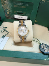 Rolex Lady-Datejust 28mm Silver Diamond Dial Yellow Gold Steel Watch 279173