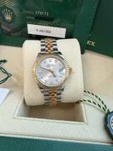 Rolex Lady-Datejust 28mm Silver Diamond Dial Yellow Gold Steel Watch 279173