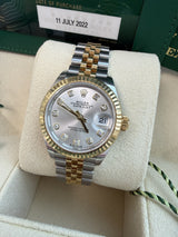 Rolex Lady-Datejust 28mm Silver Diamond Dial Yellow Gold Steel Watch 279173