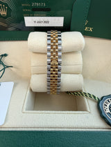 Rolex Lady-Datejust 28mm Silver Diamond Dial Yellow Gold Steel Watch 279173