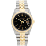 Rolex Datejust Two-Tone Steel Yellow Gold Black Dial Jubilee Men's Watch 16233