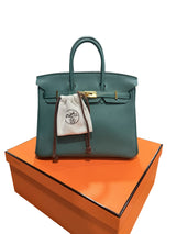 Hermes Birkin 25 Malachite Togo Leather Gold Hardware Handbag