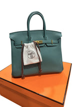 Hermes Birkin 25 Malachite Togo Leather Gold Hardware Handbag