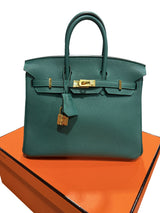 Hermes Birkin 25 Malachite Togo Leather Gold Hardware Handbag