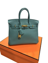 Hermes Birkin 25 Malachite Togo Leather Gold Hardware Handbag
