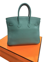Hermes Birkin 25 Malachite Togo Leather Gold Hardware Handbag
