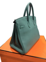 Hermes Birkin 25 Malachite Togo Leather Gold Hardware Handbag