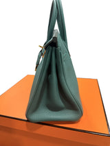 Hermes Birkin 25 Malachite Togo Leather Gold Hardware Handbag