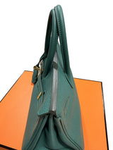Hermes Birkin 25 Malachite Togo Leather Gold Hardware Handbag