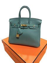 Hermes Birkin 25 Malachite Togo Leather Gold Hardware Handbag