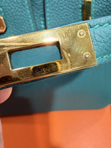Hermes Birkin 25 Malachite Togo Leather Gold Hardware Handbag