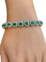 5.70 CT Emerald / 6.26 CT Diamonds Colombian Bracelet 18K White Gold 6.5 Inches