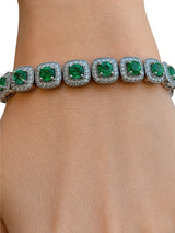 5.70 CT Emerald / 6.26 CT Diamonds Colombian Bracelet 18K White Gold 6.5 Inches