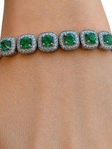 5.70 CT Emerald / 6.26 CT Diamonds Colombian Bracelet 18K White Gold 6.5 Inches