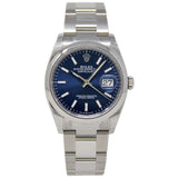Rolex Datejust 36mm Stainless Steel Domed Bezel Oyster Blue Dial Watch 126200