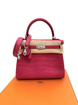 Hermès Kelly Retourne 25 Framboise Matte Alligator Leather Palladium Hardware