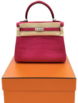 Hermès Kelly Retourne 25 Framboise Matte Alligator Leather Palladium Hardware