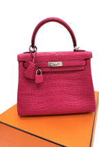 Hermès Kelly Retourne 25 Framboise Matte Alligator Leather Palladium Hardware