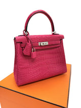 Hermès Kelly Retourne 25 Framboise Matte Alligator Leather Palladium Hardware